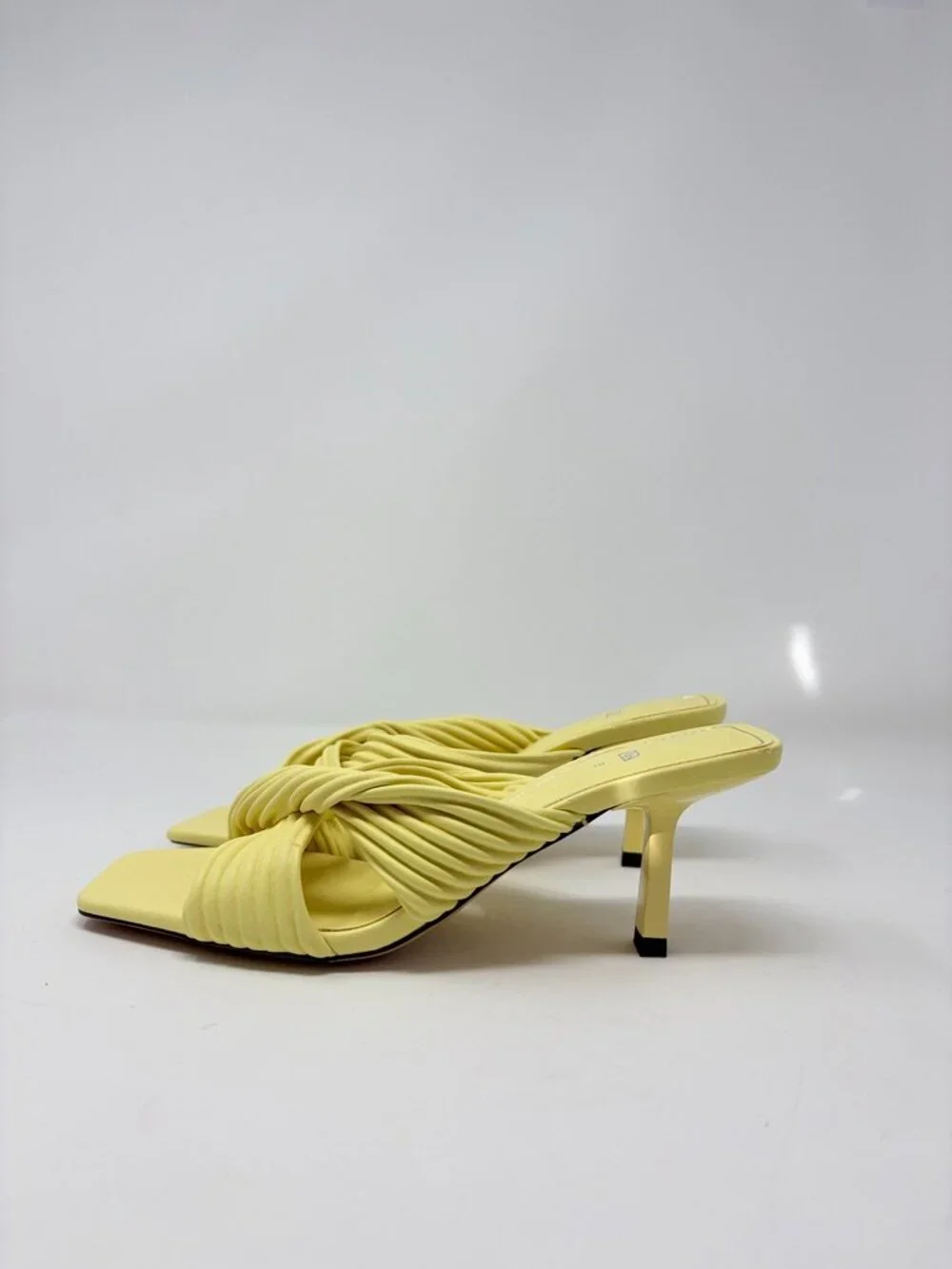 Zara Pleated Strap Heeled Sandals Heel Light Yellow Size 38/7 - Picture 8 of 13